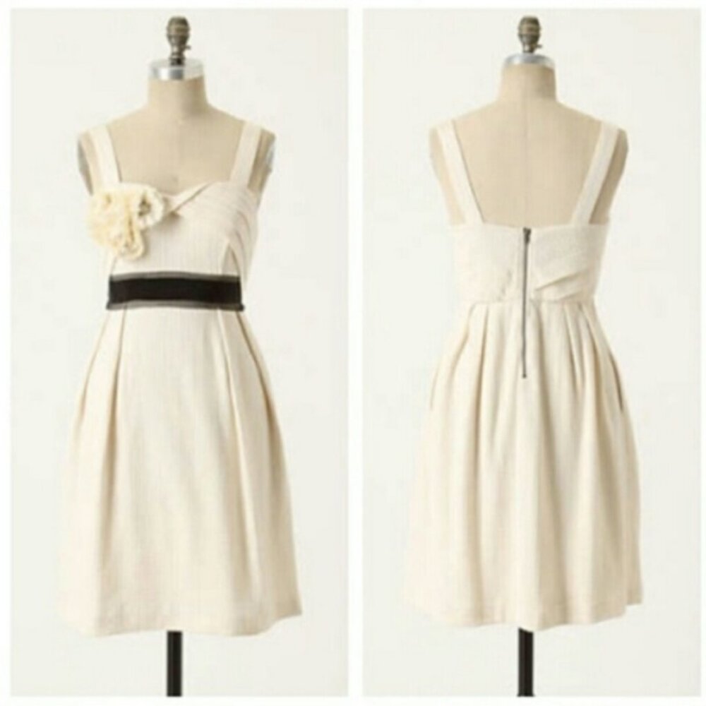 Anthropologie Deletta Breakfasting cream cotton retro tea dress sweetheart‎ S